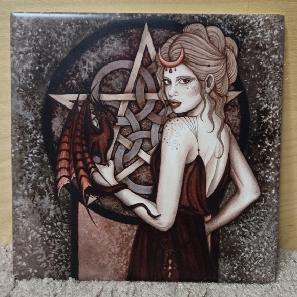Jessica Galbreth Dragon Witch Ceramic Tile Art /Lanka Wall Tiles - Picture 5 of 9